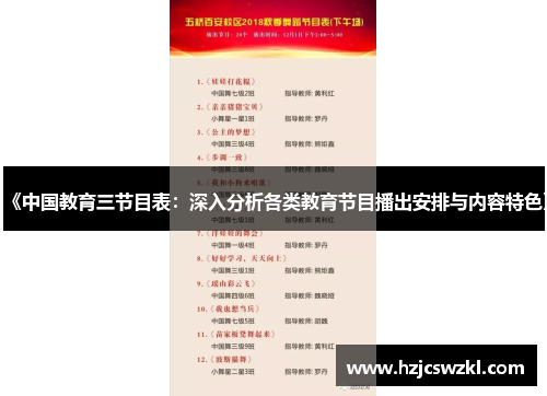 《中国教育三节目表:深入分析各类教育节目播出安排与内容特色》 《中国教育三节目表:深入分析各类教育节目播出安排与内容特色》